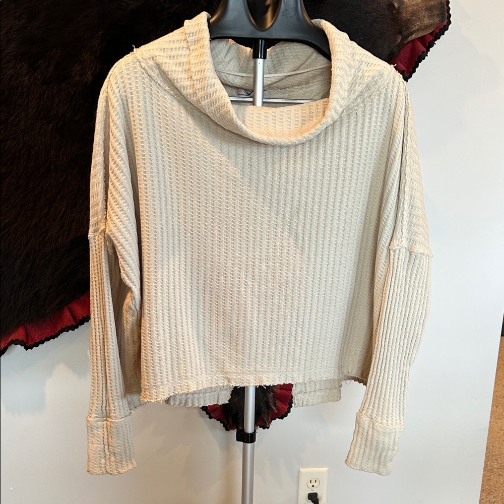 Free People Juicy Cream Cowl Neck waffle Knit - Picture 3 of 6